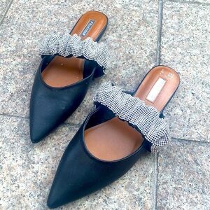 Franco Sarto Black Mules with Silver Accents